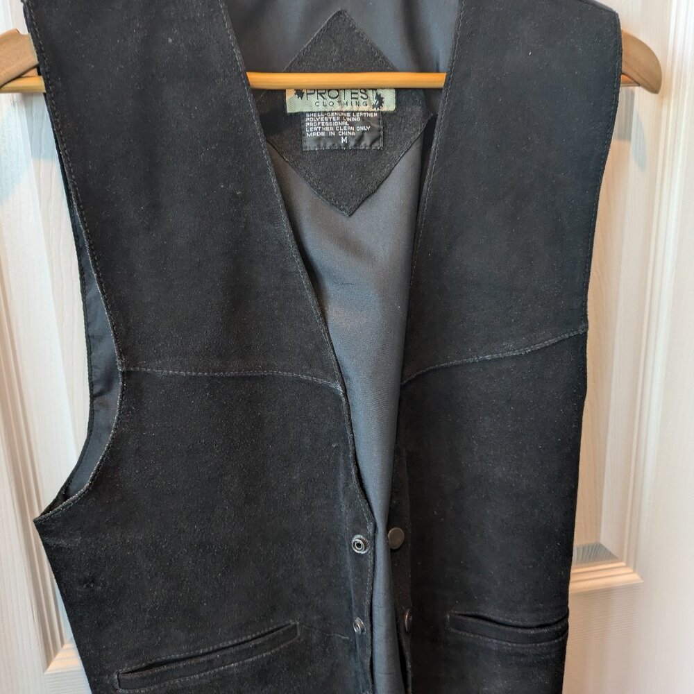 Vintage 80's Black suede vest men's Medium